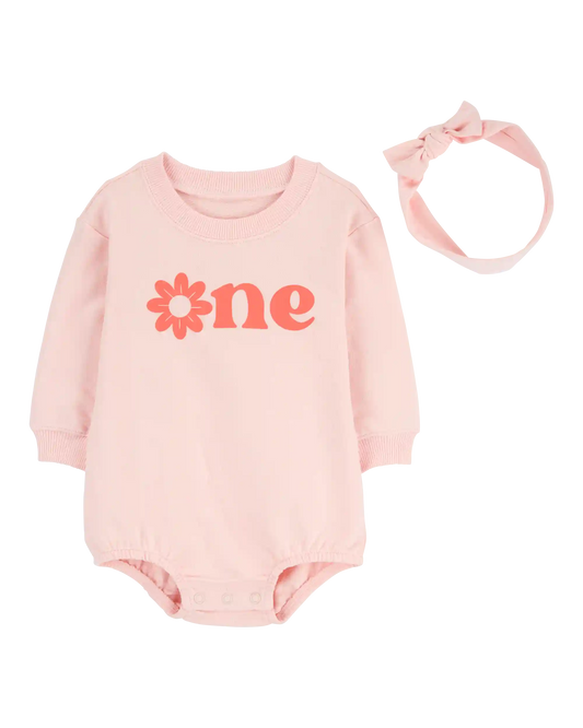 Baby Girl 2-Piece Birthday Bubble & Headwrap Set - Pink