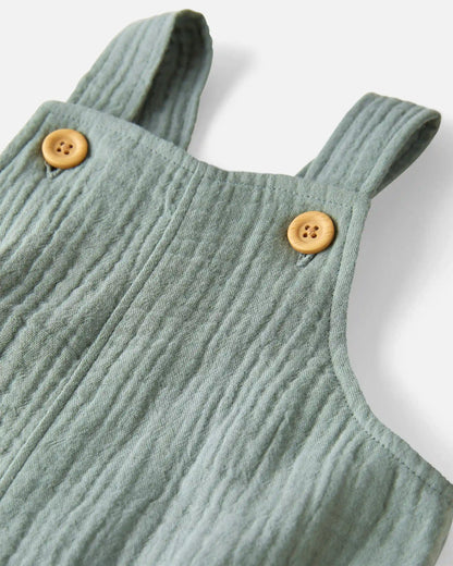 Baby Organic Cotton Gauze Shortalls in Green