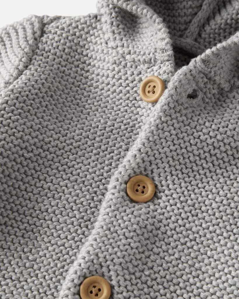 Baby Organic Cotton Signature Stitch Cardigan - Grey