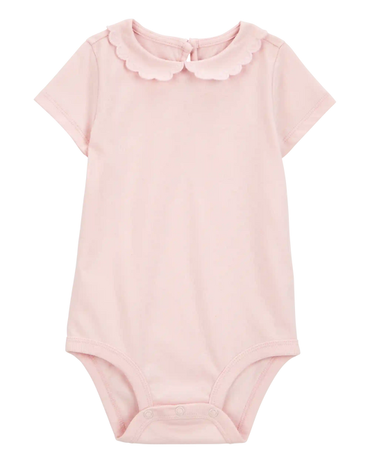 Baby Scalloped Collar Short-Sleeve Bodysuit - Pink