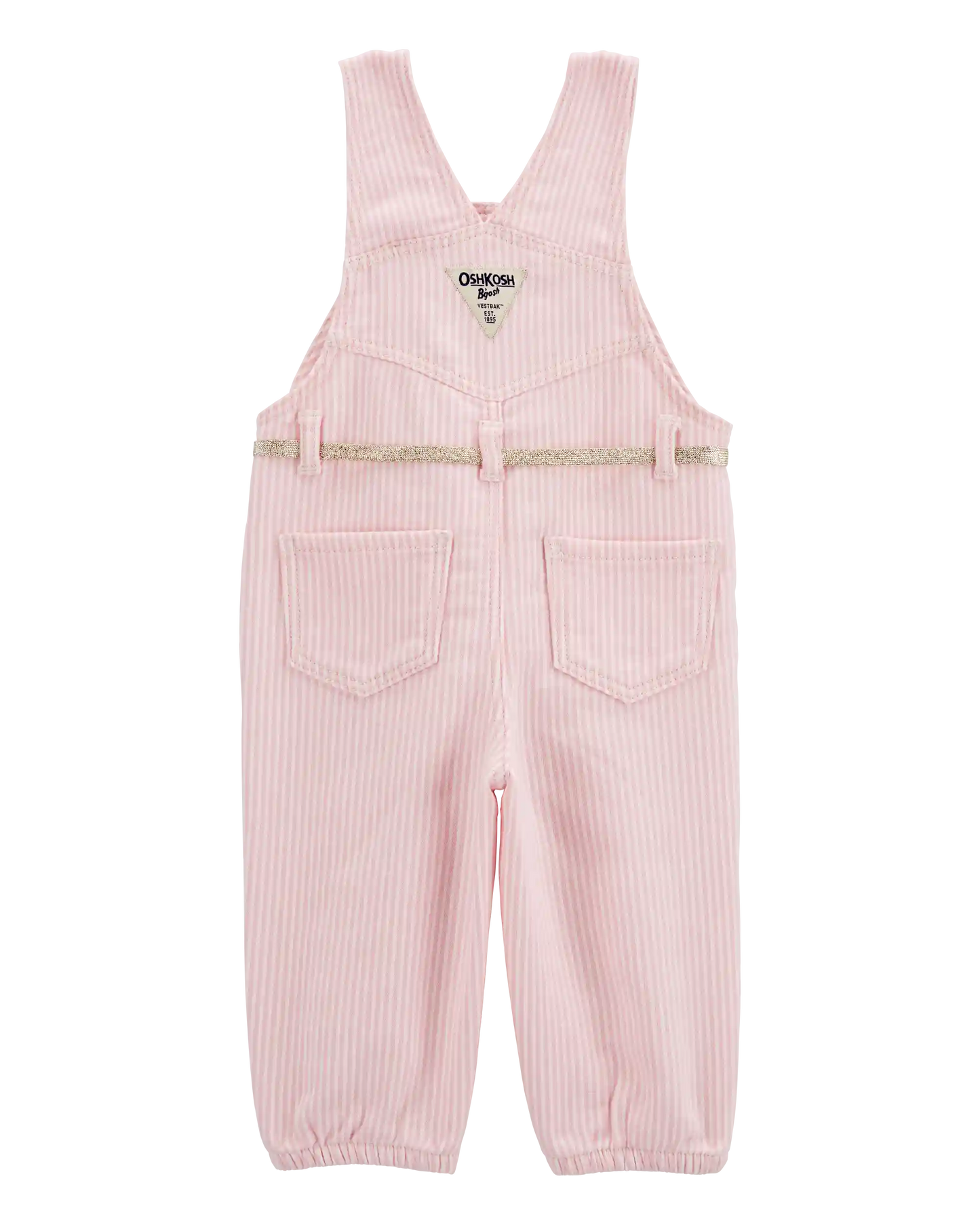 Baby Knit Denim Hickory Stripe Overalls - Pink