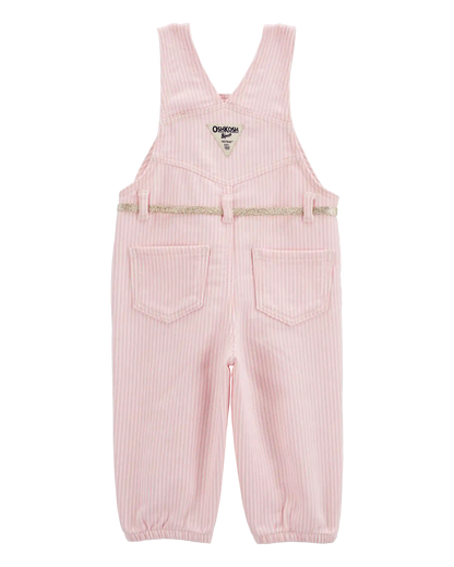 Baby Knit Denim Hickory Stripe Overalls - Pink