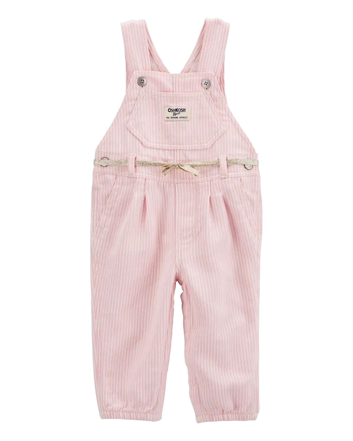 Baby Knit Denim Hickory Stripe Overalls - Pink