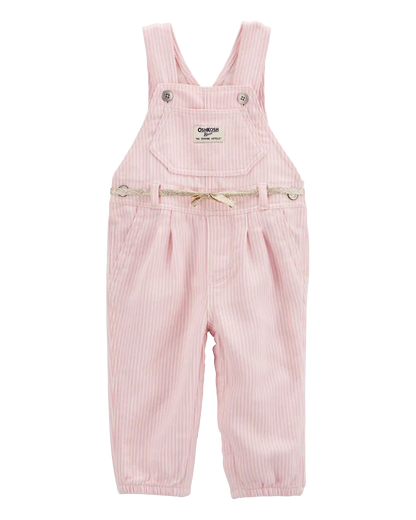 Baby Knit Denim Hickory Stripe Overalls - Pink