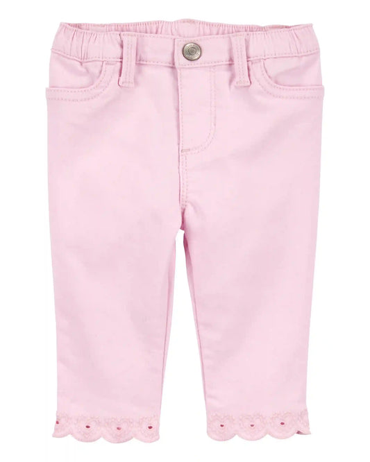 Baby Woven Embroidered Hem Pants - Pink
