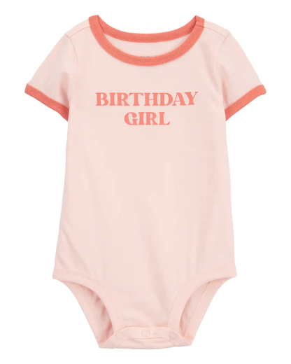 Baby Birthday Girl Short-Sleeve Bodysuit - Pink