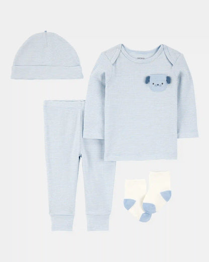 Baby 4-Piece Puppy Print Outfit Set - Blue