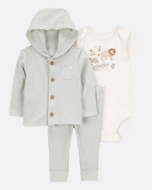 Baby Lion 3-Piece Cardigan Set - Green/White
