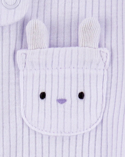 Baby Girl Bunny 2-Way Zip Ribbed Sleep & Play Pajamas - Purple
