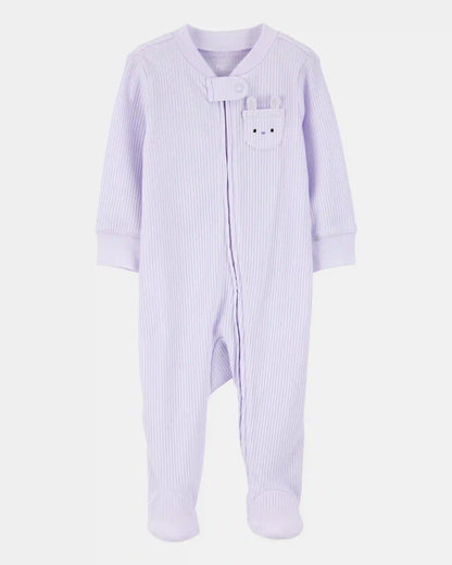 Baby Girl Bunny 2-Way Zip Ribbed Sleep & Play Pajamas - Purple