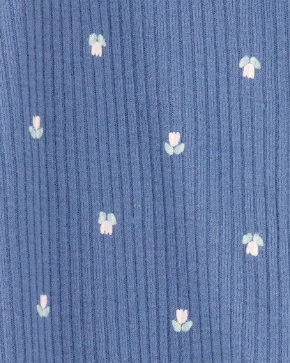 Baby Girl Mini Floral 2-Way Zip Ribbed Sleep & Play Pajamas - Blue