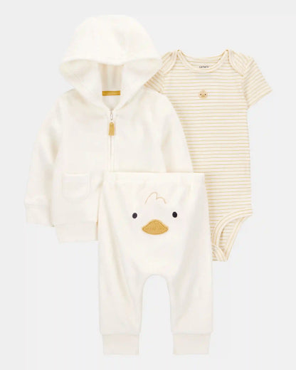 Baby 3-Piece Duck Little Cardigan Set - Ivory