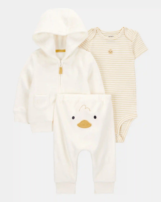 Baby 3-Piece Duck Little Cardigan Set - Ivory