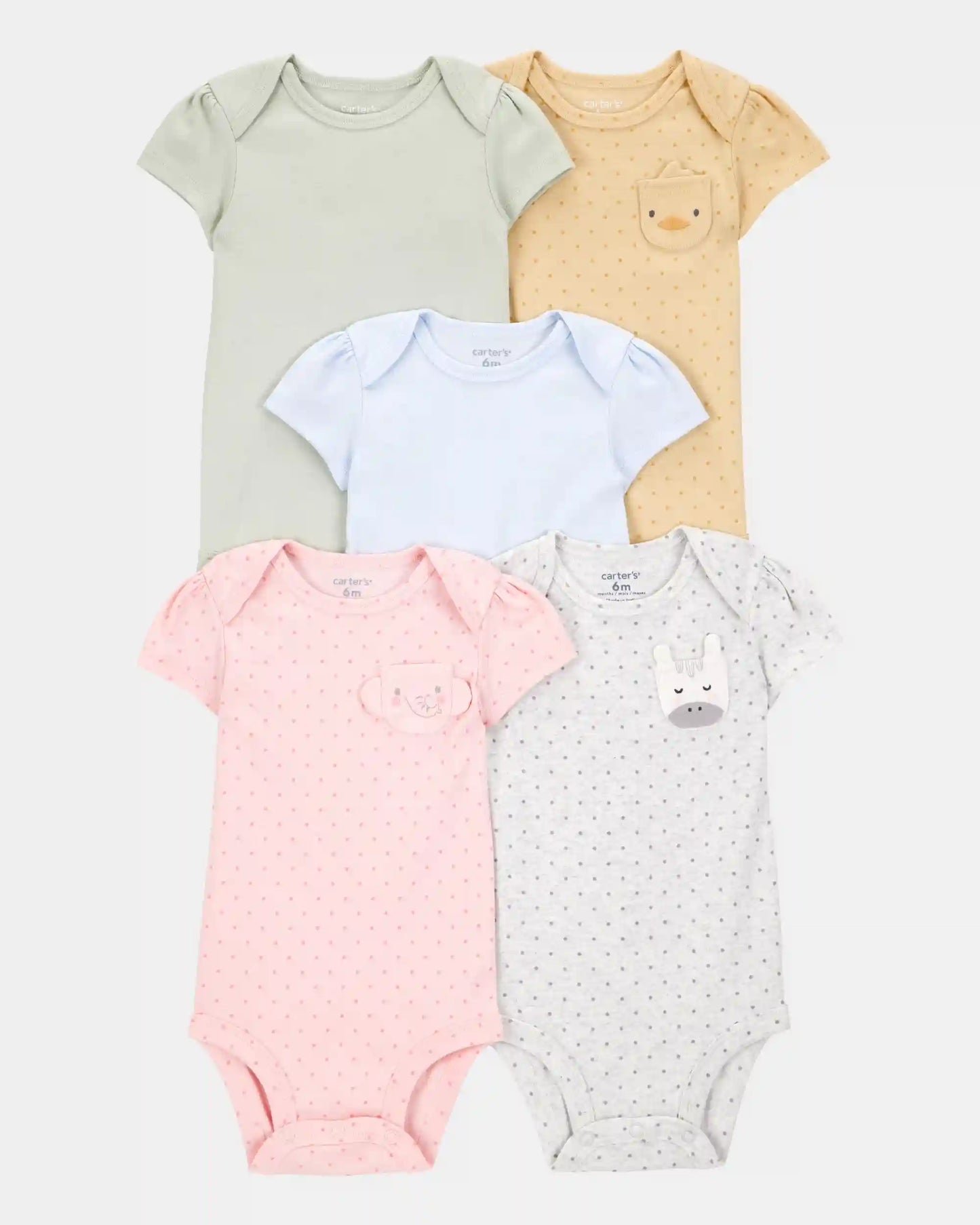 Baby Girl 5-Pack Animal Short-Sleeve Cotton Bodysuits