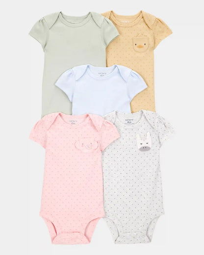 Baby Girl 5-Pack Animal Short-Sleeve Cotton Bodysuits