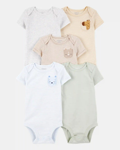 Baby 5-Pack Animals Short-Sleeve Cotton Bodysuits