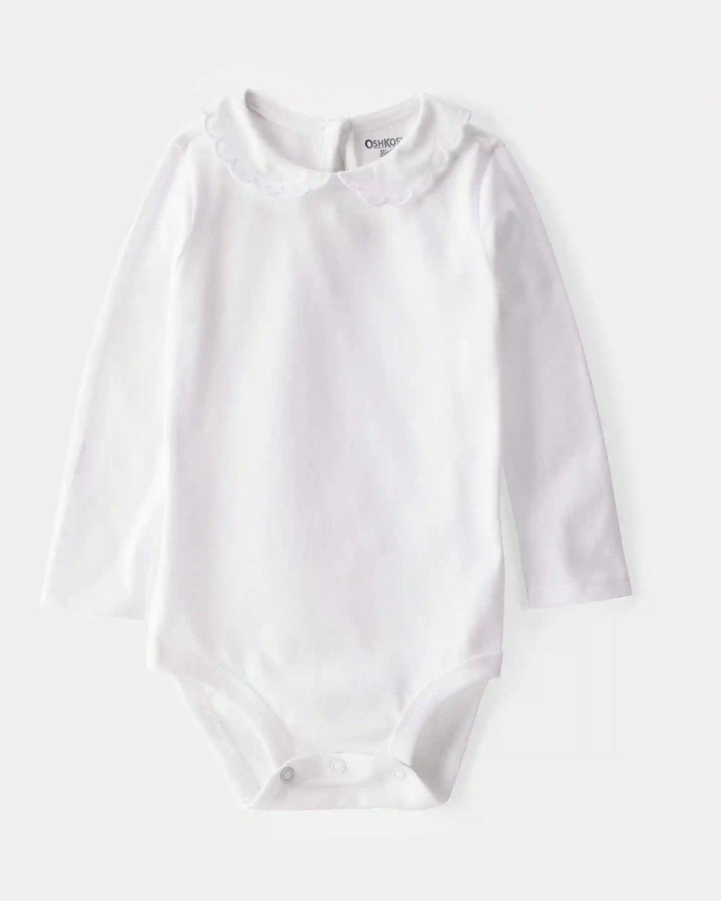 Baby Scalloped Collar Long-Sleeve Bodysuit - White