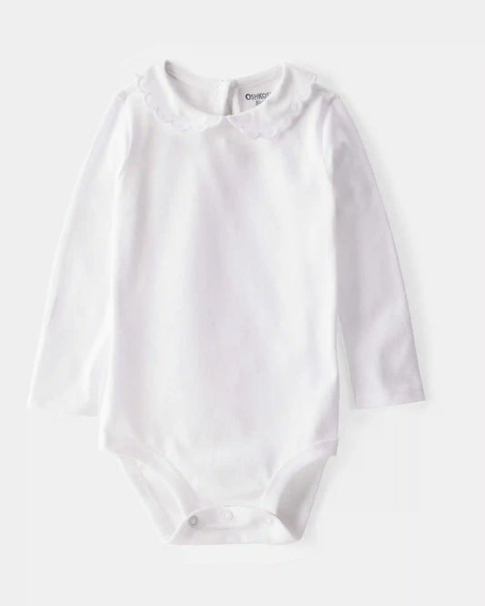 Baby Scalloped Collar Long-Sleeve Bodysuit - White