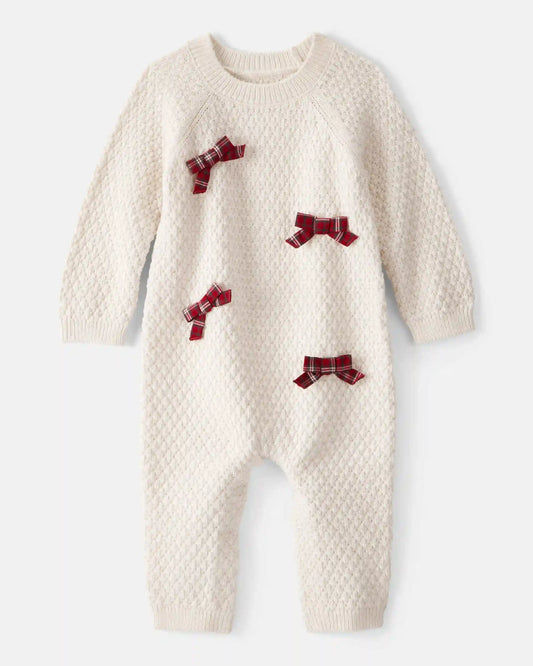 Baby Girl Bow Long-Sleeve Jumpsuit - White