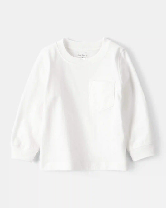 Baby Boy Long-Sleeve Pocket Tee - White