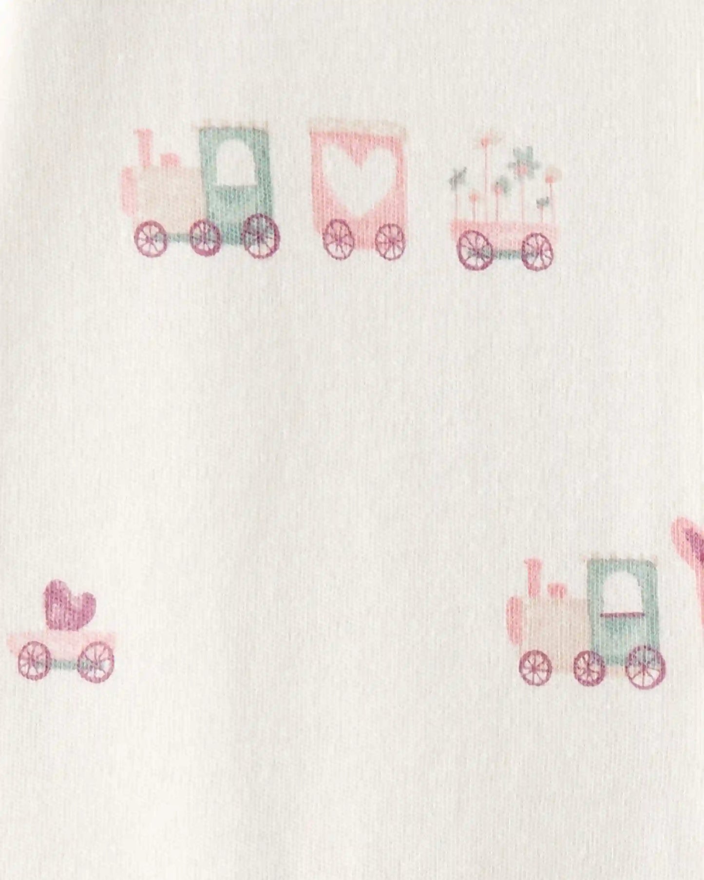 Baby Girl Train Print 100% Cotton Long-Sleeve Snug Fit Sleep & Play Pajamas - Cream