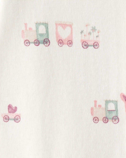 Baby Girl Train Print 100% Cotton Long-Sleeve Snug Fit Sleep & Play Pajamas - Cream