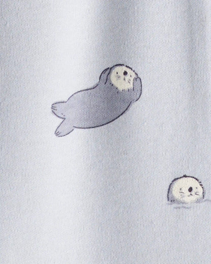 Baby Otter Print 100% Cotton Long-Sleeve Snug Fit Sleep & Play Pajamas - Blue