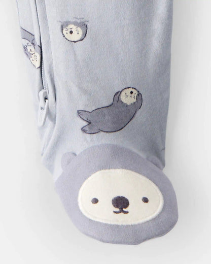 Baby Otter Print 100% Cotton Long-Sleeve Snug Fit Sleep & Play Pajamas - Blue