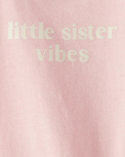 Baby Girl 'Little Sister Vibes' Short-Sleeve Graphic Bodysuit - Pink