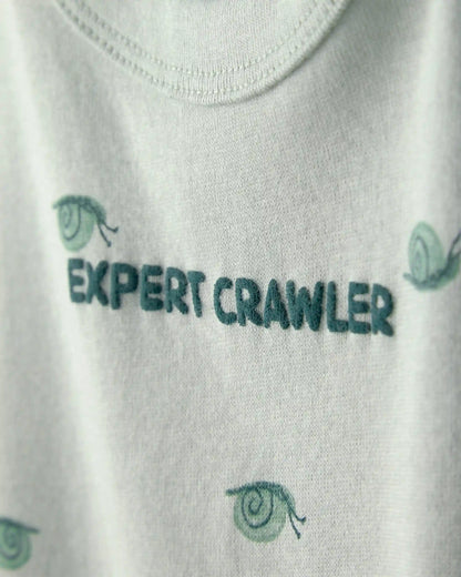 Baby Boy 'Expert Crawler' Snail Short-Sleeve Romper - Green