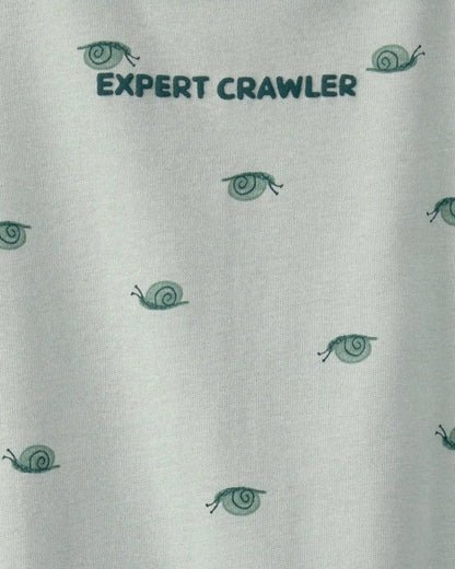 Baby Boy 'Expert Crawler' Snail Short-Sleeve Romper - Green