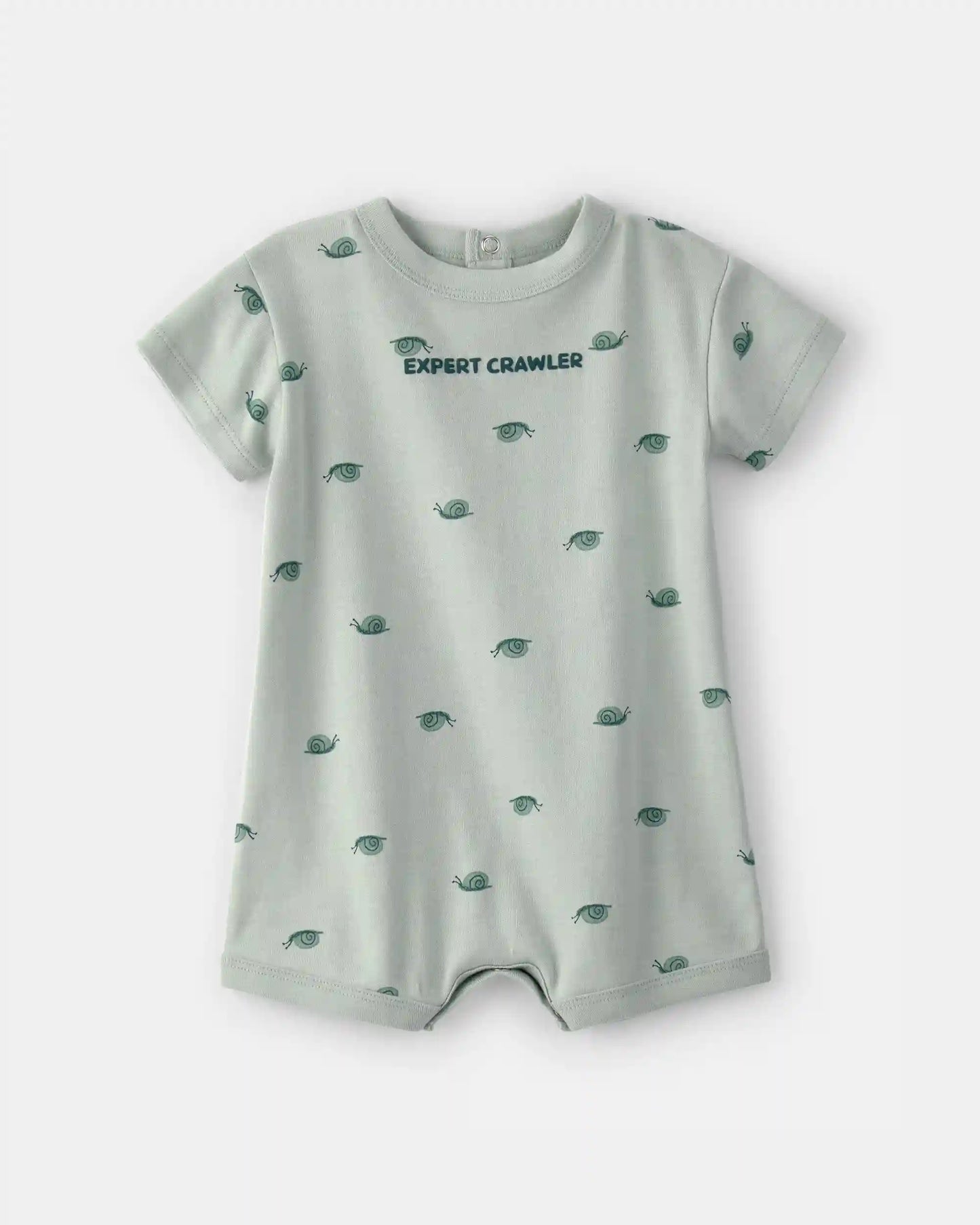 Baby Boy 'Expert Crawler' Snail Short-Sleeve Romper - Green