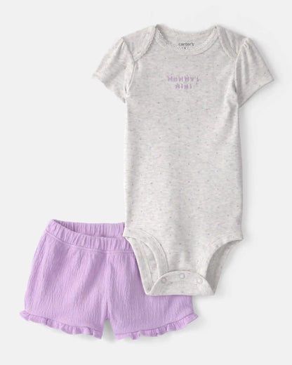 Baby Girl 3-Piece 'Mommy's Mini' Outfit Set - Purple/Grey