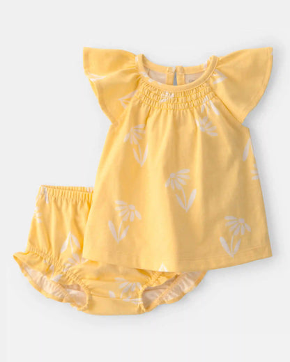 Baby Girl 3-Piece Flower Outfit Set - Yellow/White