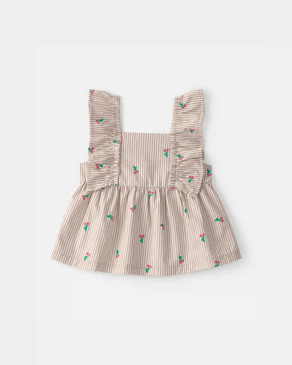 Baby Girl 3-Piece Cherry Striped Outfit Set - Beige/White