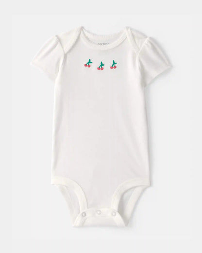Baby Girl 3-Piece Cherry Striped Outfit Set - Beige/White