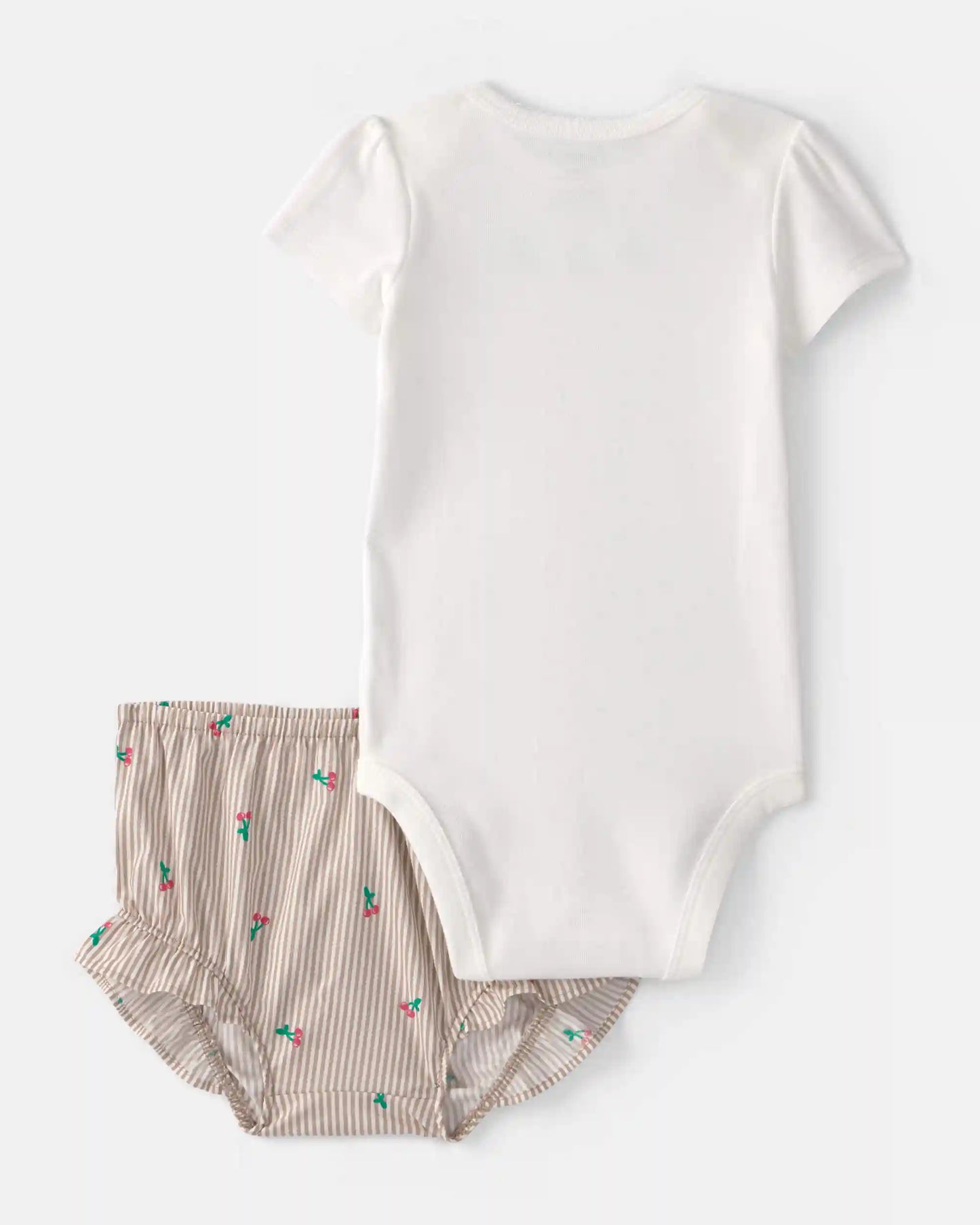 Baby Girl 3-Piece Cherry Striped Outfit Set - Beige/White