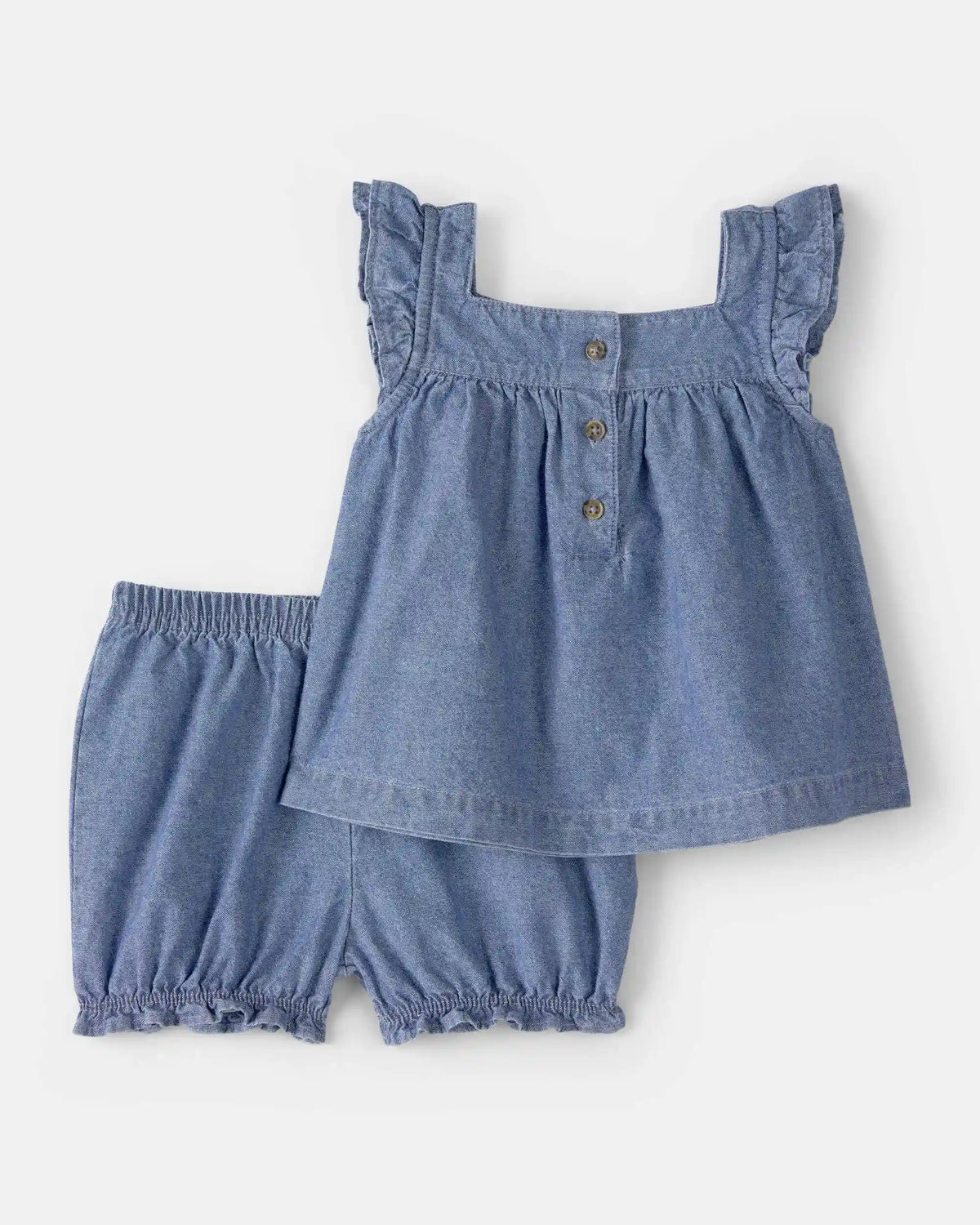 Baby Girl 3-Piece Chambray Outfit Set - Blue/Pink
