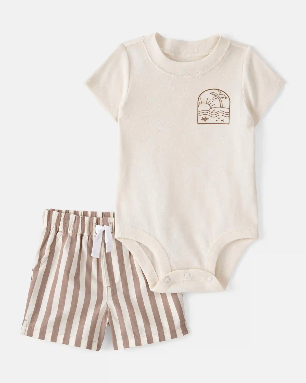 Baby Boy 3-Piece Beach Striped Outfit Set - Brown/White