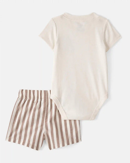 Baby Boy 3-Piece Beach Striped Outfit Set - Brown/White