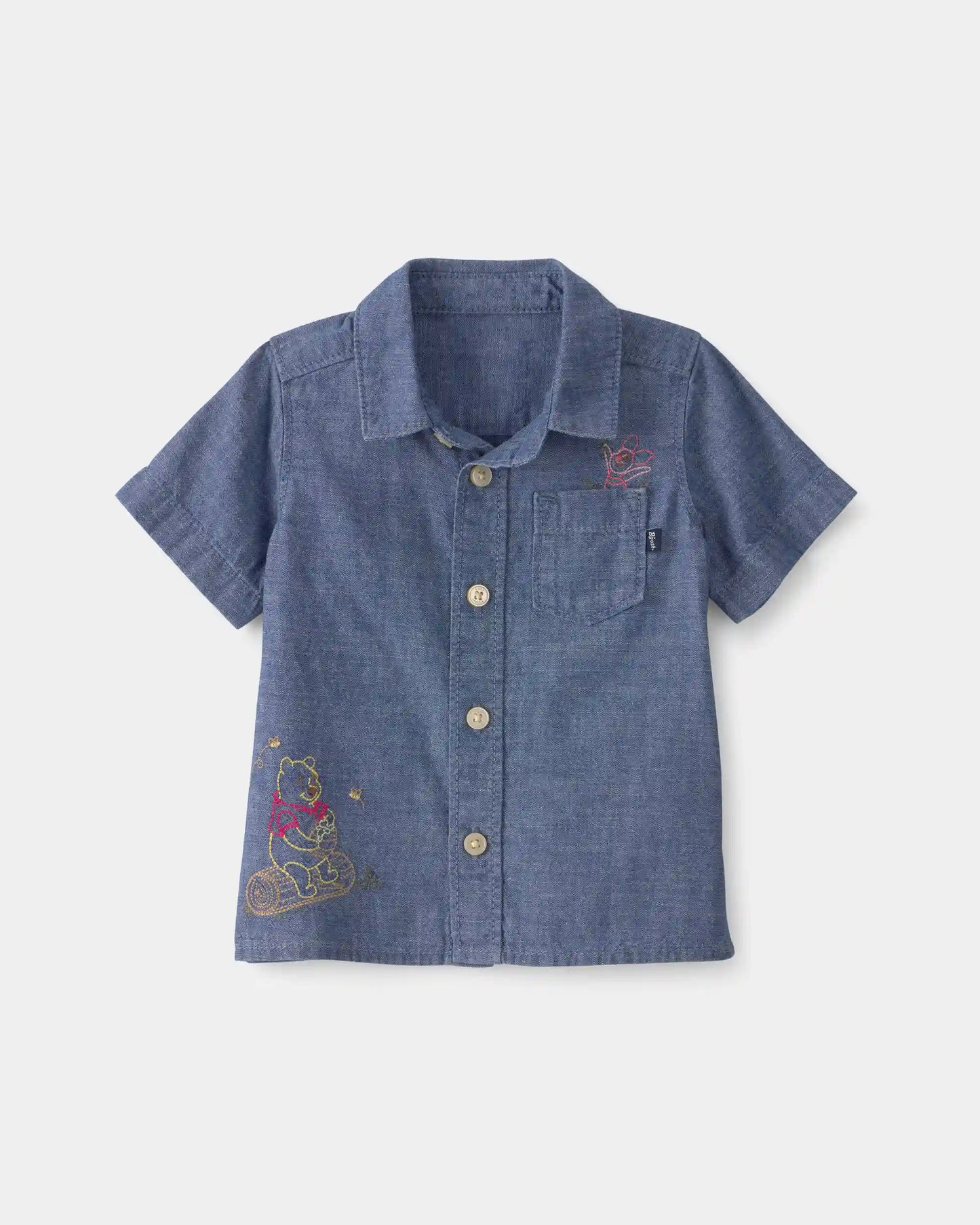 Baby Boy Disney© Winnie the Pooh Chambray Embroidered Button-Down Shirt - Medium Wash