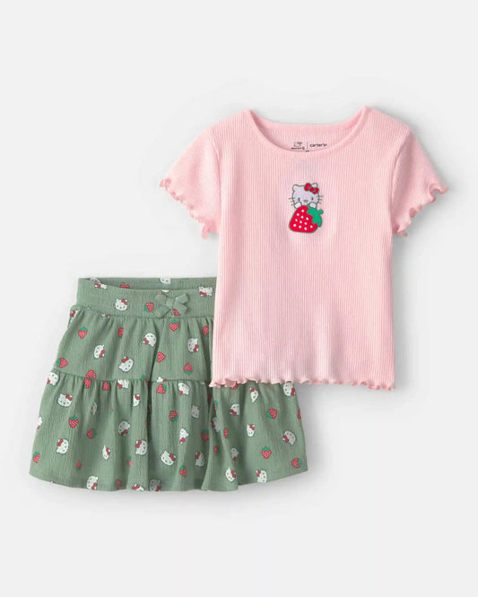 Baby Girl 2-Piece Hello Kitty® Top & Skort Set - Pink/Green