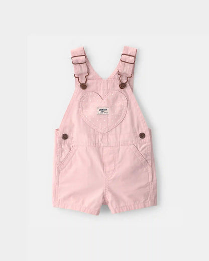 Baby Girl Heart Pocket Canvas Shortall - Pink