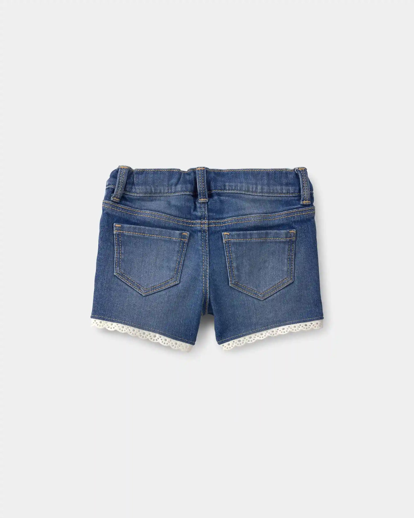 Baby Girl Eyelet Trim Denim Shorts - Dark Wash