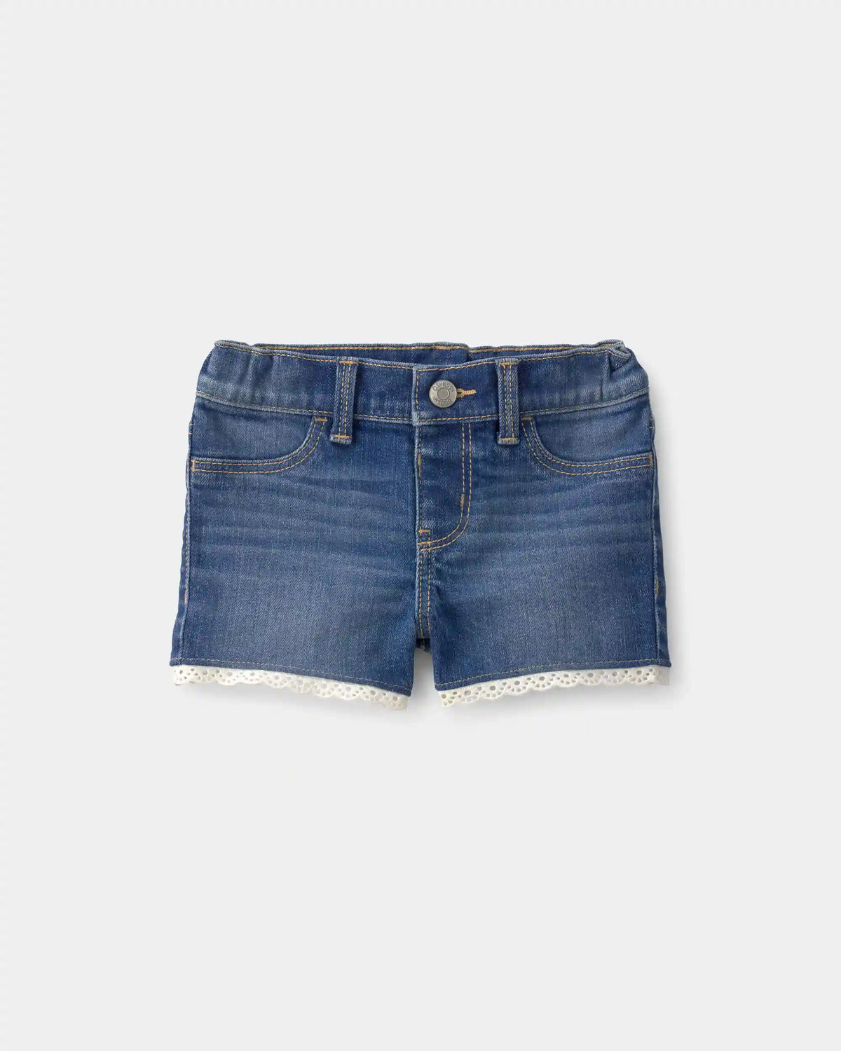 Baby Girl Eyelet Trim Denim Shorts - Dark Wash