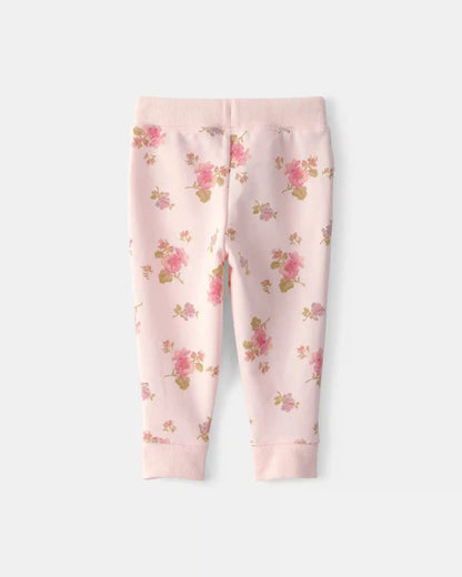 Baby Girl Floral Drawstring Knit Joggers - Pink