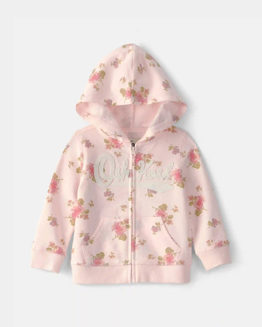 Baby Girl Floral OshKosh Logo Zip-Up Hoodie - Pink