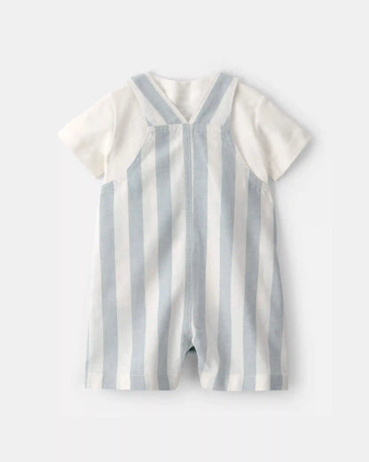Baby Boy 2-Piece Stripe Romper Set - Blue/Ivory