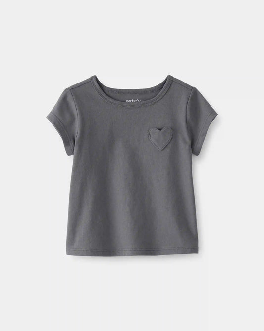 Baby Girl Heart Pocket Top - Grey
