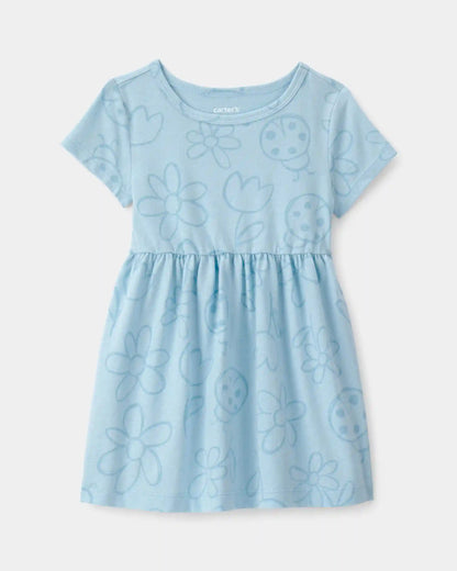 Baby Girl Floral Ladybug Short-Sleeve Dress - Blue